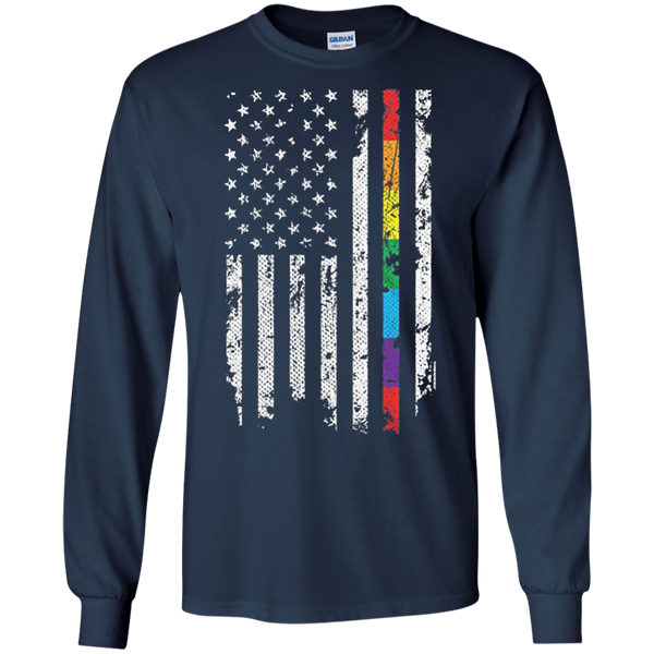 Threadrock Men's Gay Pride Rainbow American Flag Long Sleeves